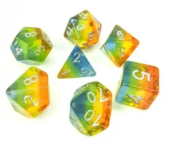 Tout Pour le Jeu Set 7 dés multi-faces yellow aurora translucides multicolores