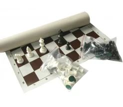 Tout Pour le Jeu Set Jeu Echec complet taille 5 : 32 pions + échiquier enroulable 49 x 49 cm marron blanc