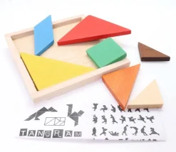 Tout Pour le Jeu Tangram bois multicolore 16.5 cm cadre puzzle. Fabrication Jura