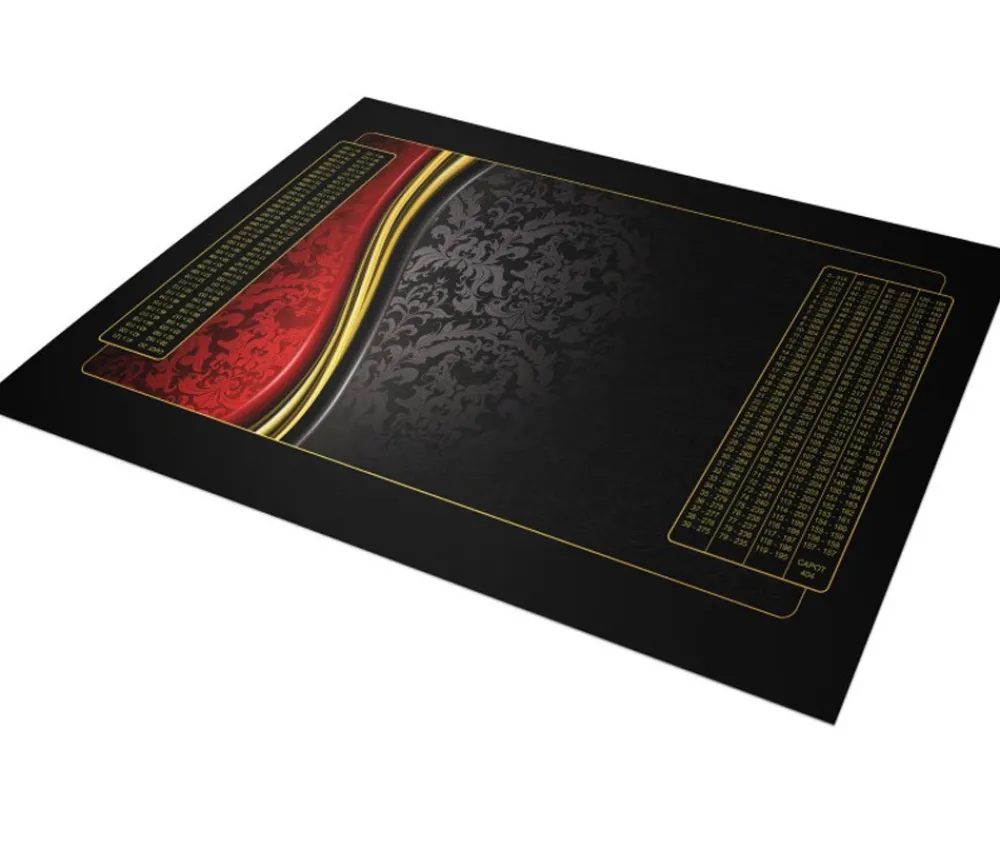 Tout Pour le Jeu Tapis Belote 100 X 60 cm noir rouge et or grille Points joueurs
