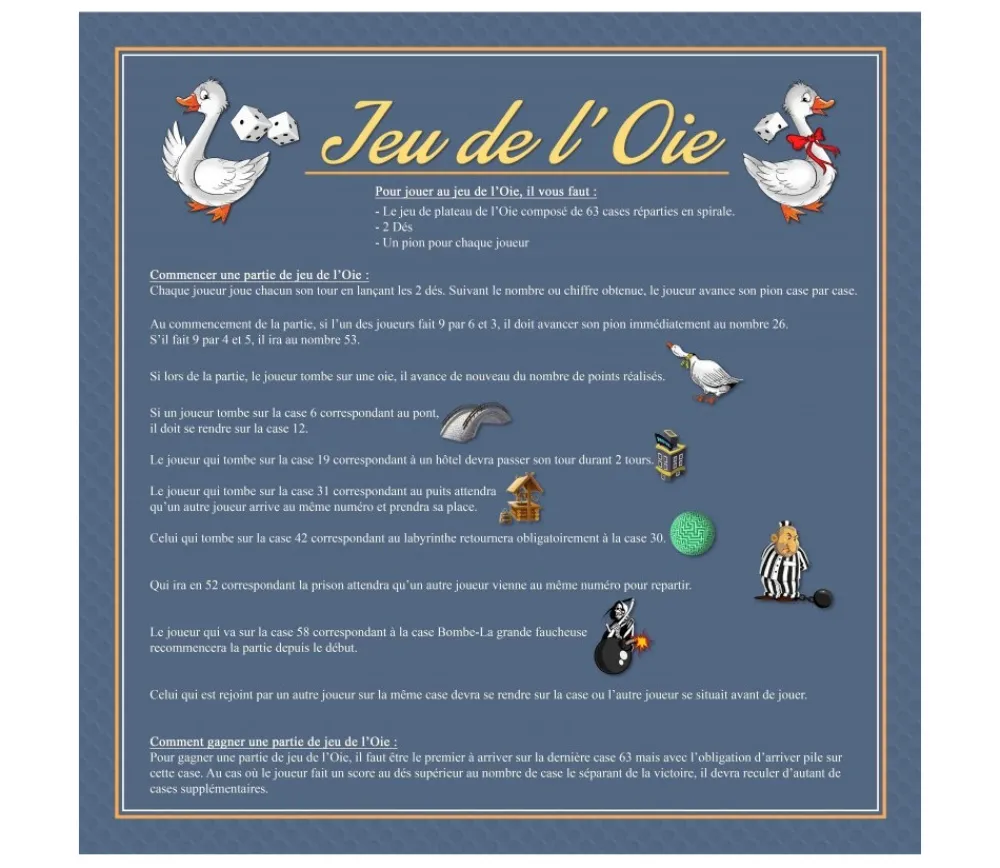 Tout Pour le Jeu Tapis souple jeu de l'oie 60 x 60 cm sans pions