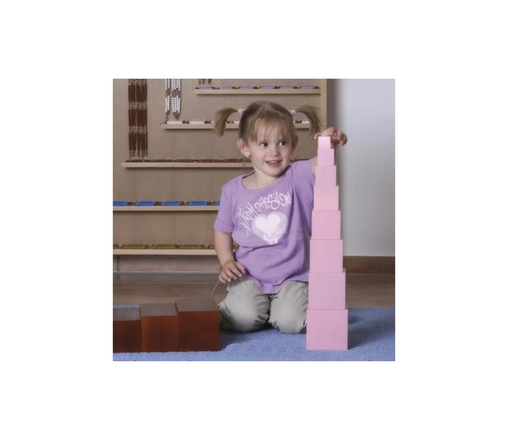 Tout Pour le Jeu Tour Rose Montessori - 10 cubes en bois