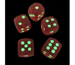 Tout Pour le Jeu Tube 5 Dés phosphorescents 16 mm points 1 à 6